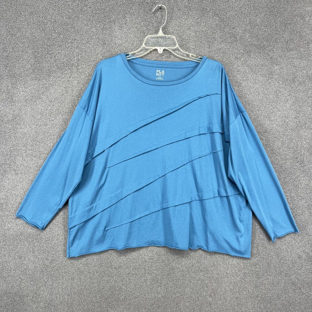 Planet Top Womens One Size Asymmetrical Long Sleeve Pullover Shirt Pima‎ Cotton